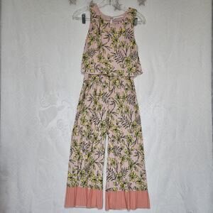 Sunset Sky Size 12 Pleated Summer Pink Yellow Floral Jumper Relaxed Resortwear